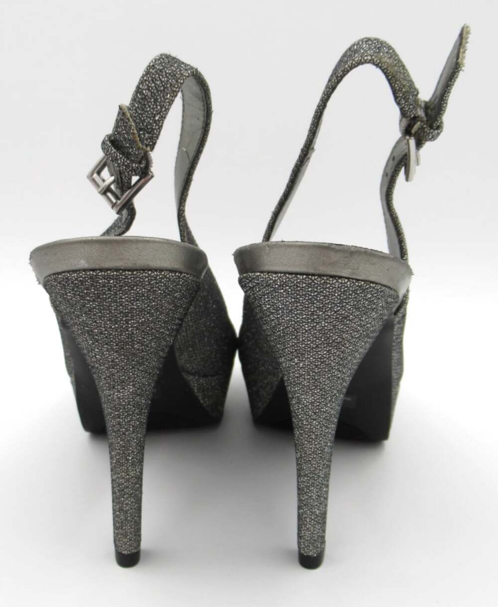 G by Guess Silver Sparkle Strappy Sling Heels Size 8 Party Dressy Glitter Bling - Picture 4 of 10